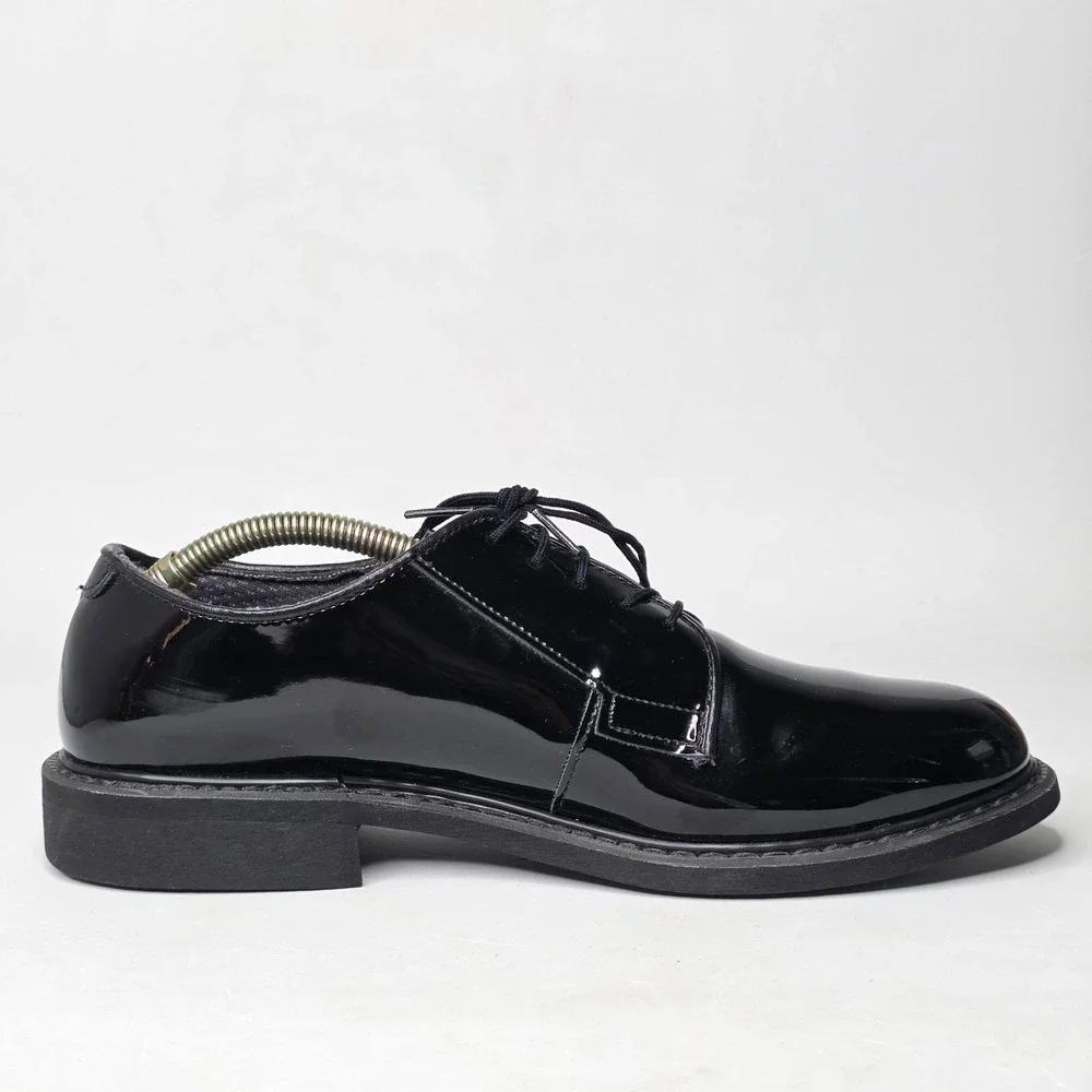 Bates Black Synthetic Patent Look Oxford Dress Shoes Military High Gloss 7.5 D